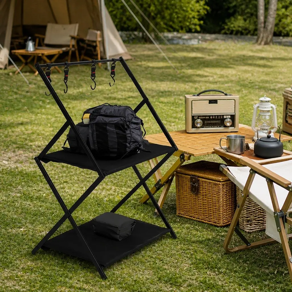 Foldable Camping Storage Shelves with Hooks