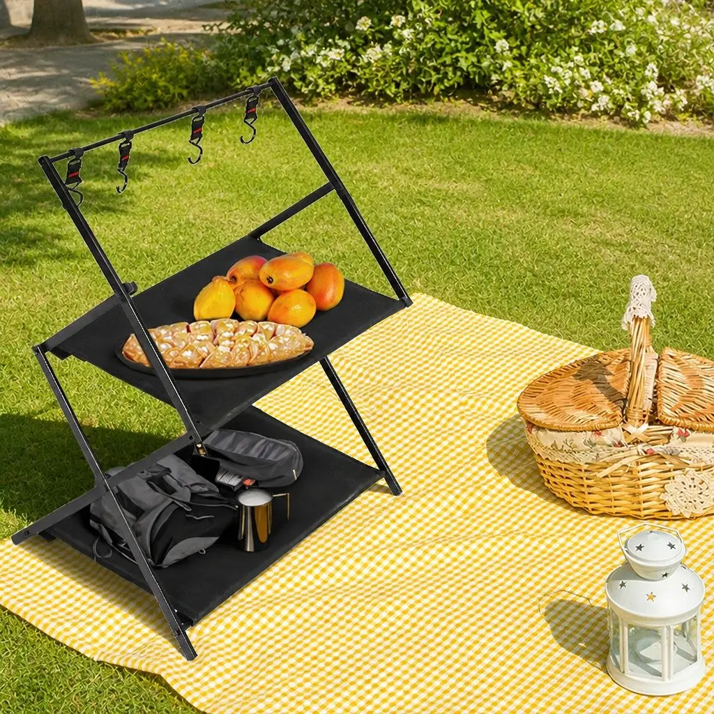 Foldable Camping Storage Shelves with Hooks