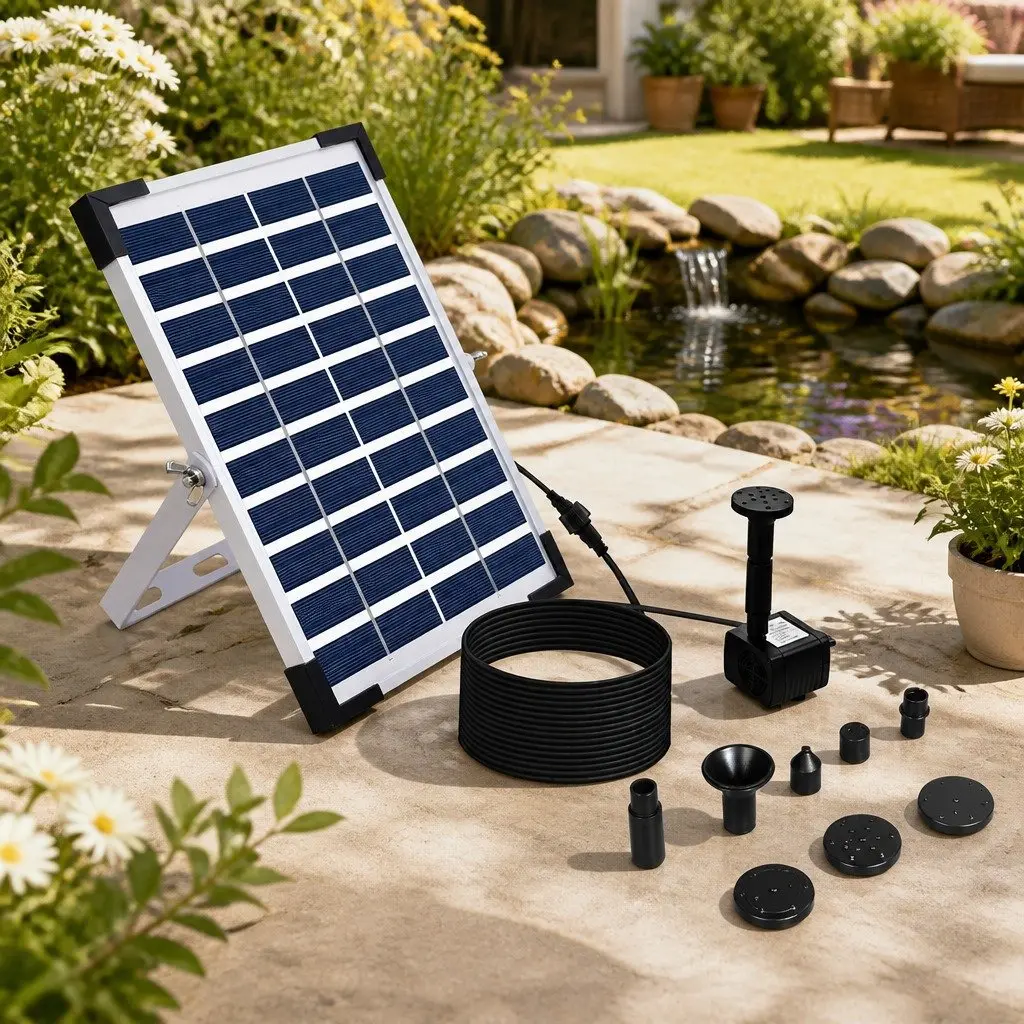 Outdoor Solar Fountain with 8 Nozzle Options