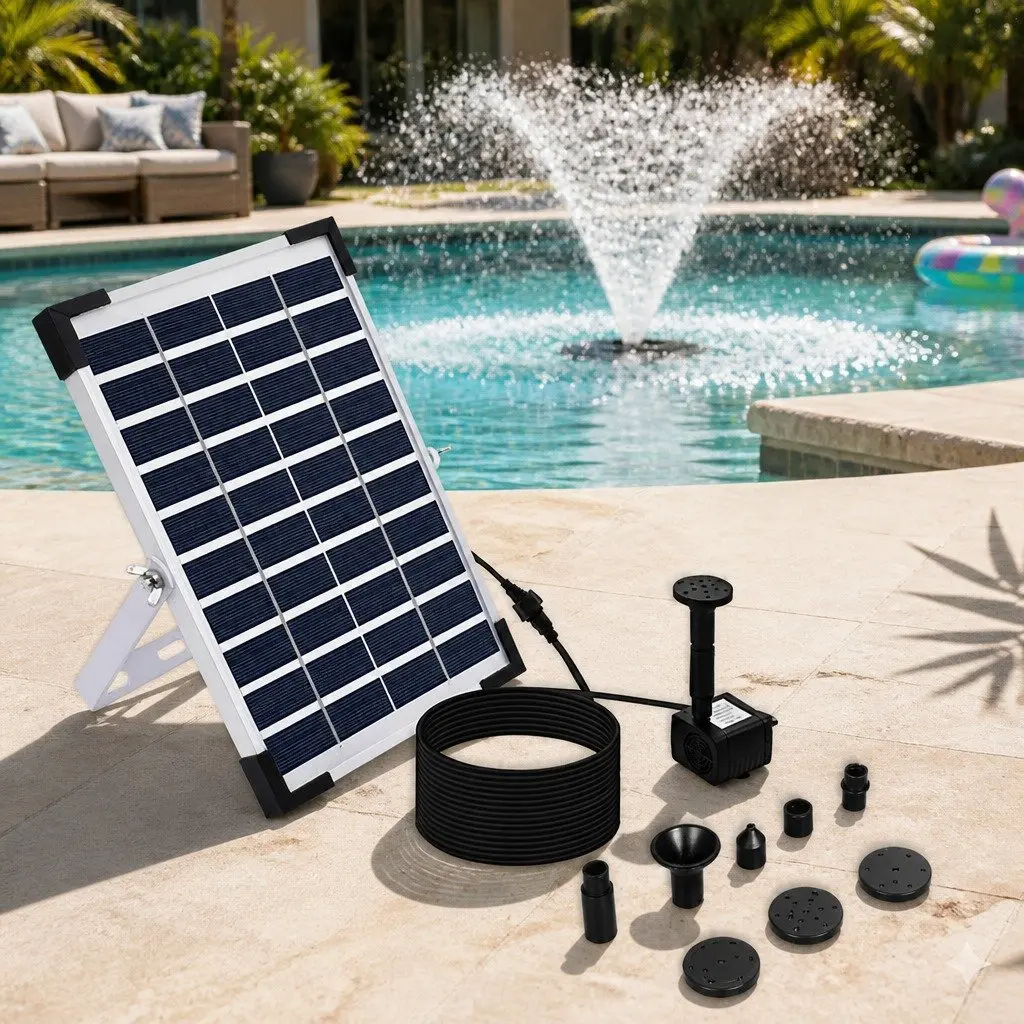 Solar Fountain Polycrystalline 5W Outdoor Water Feature 8 Nozzles Black