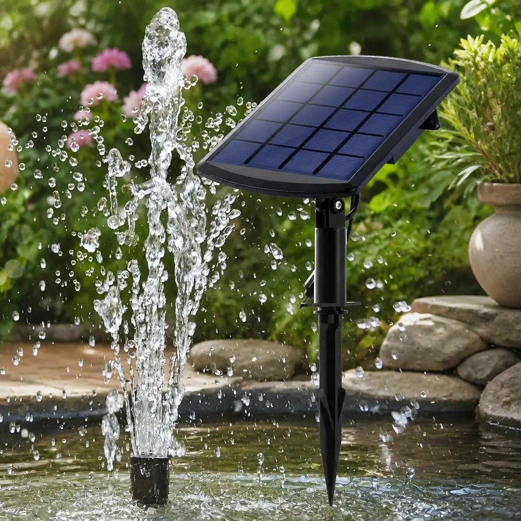 Solar Fountain Water Pump Kit Garden Outdoor Backyard Feature Nozzles Adjustable