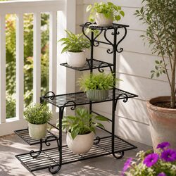 5 Tier Plant Stand Metal Steel Indoor Outdoor Garden Flower Pot Display Shelves