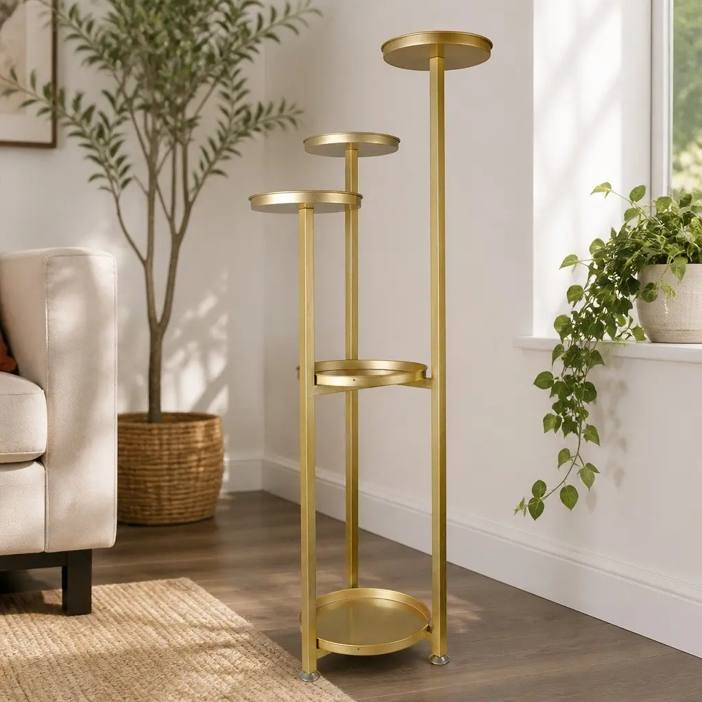 Large Gold Metal Plant Stand for Indoor and Outdoor Use