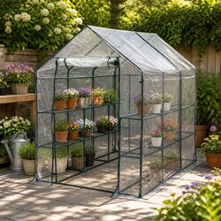 Durable Walk-In Greenhouse with 3 Tier Shelves