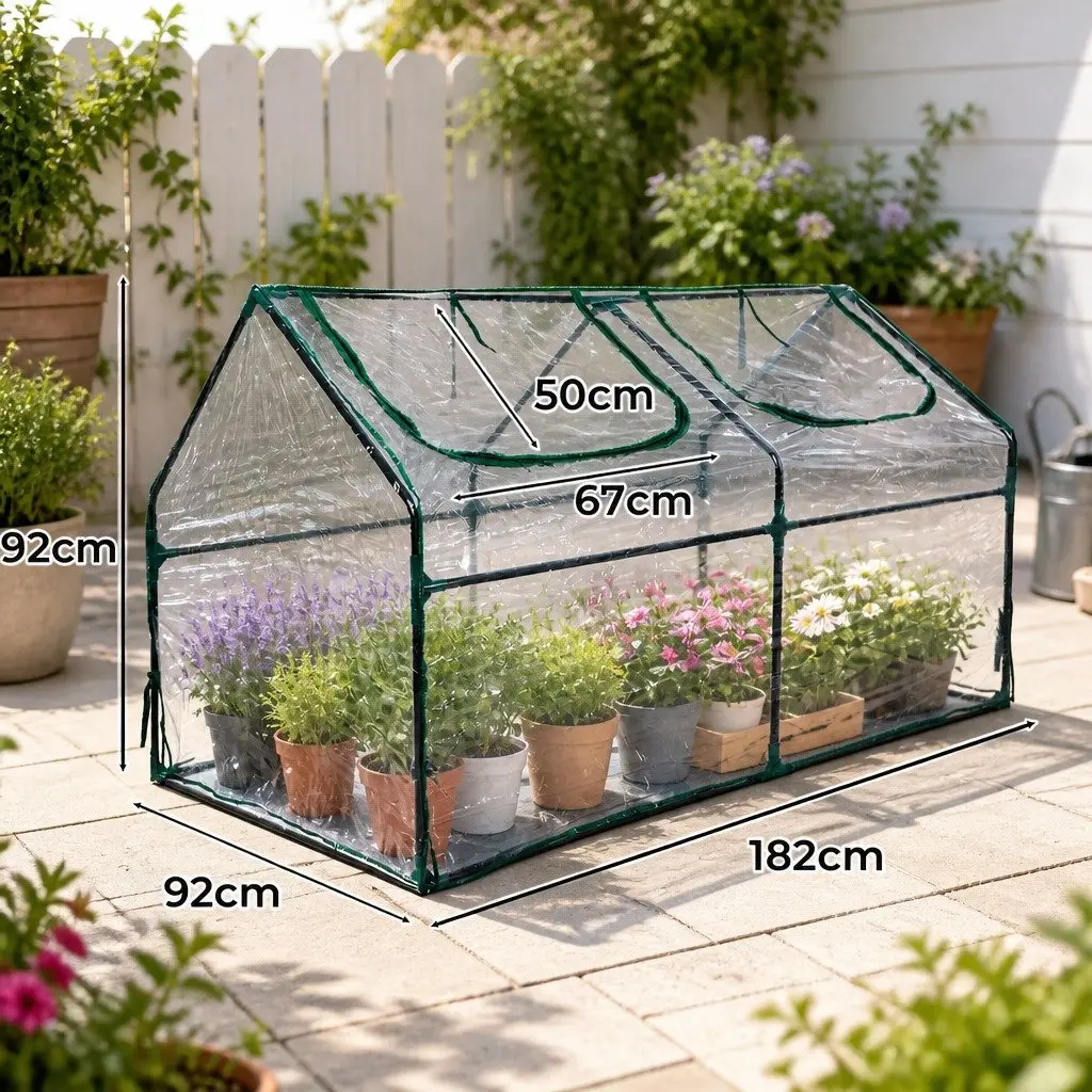 Greenhouse PVC 182cm x 92cm x 92cm Transparent Portable Flower Garden Shed Outdoor Plant Growing Protective Cover
