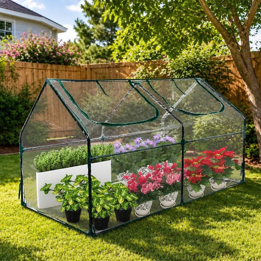 Greenhouse PVC 182cm x 92cm x 92cm Transparent Portable Flower Garden Shed Outdoor Plant Growing Protective Cover