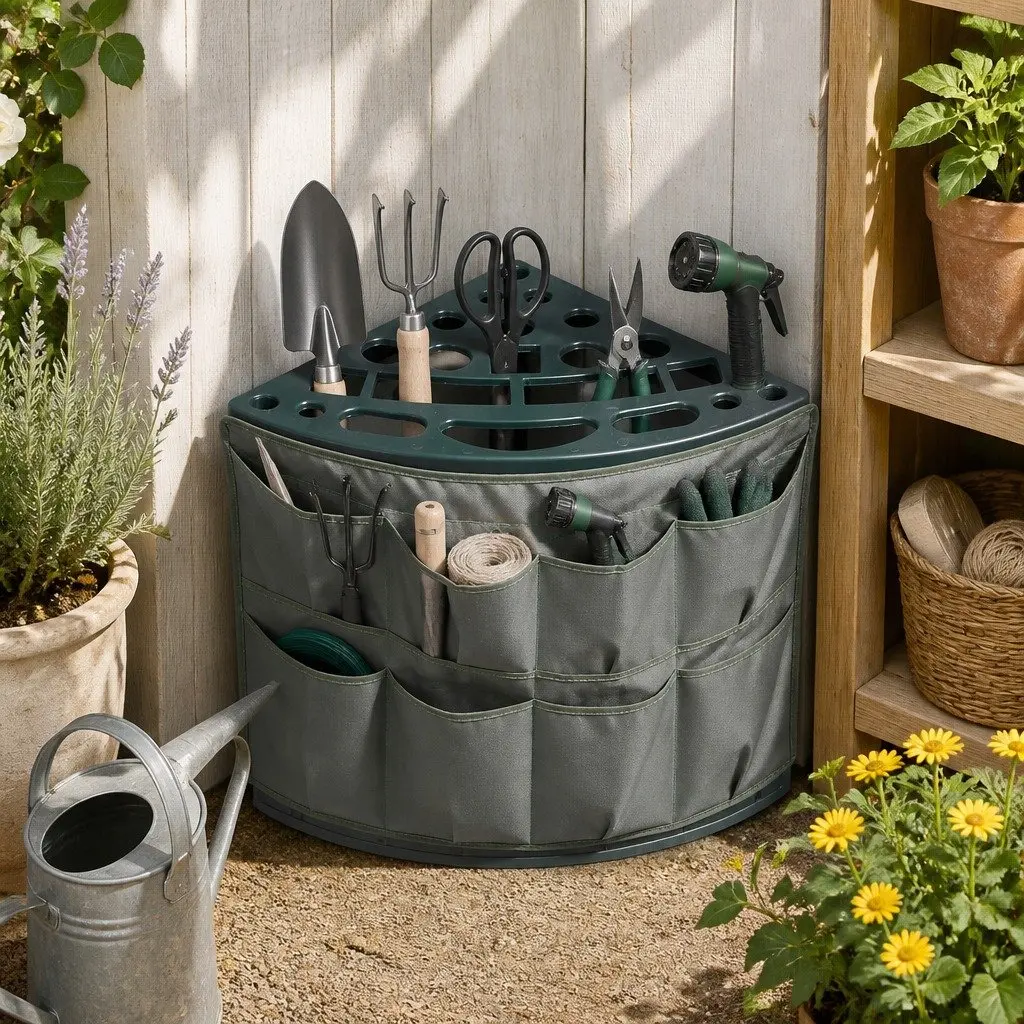 Garden Tool Rack PP Plastic 60cm x 60cm x 43cm Green