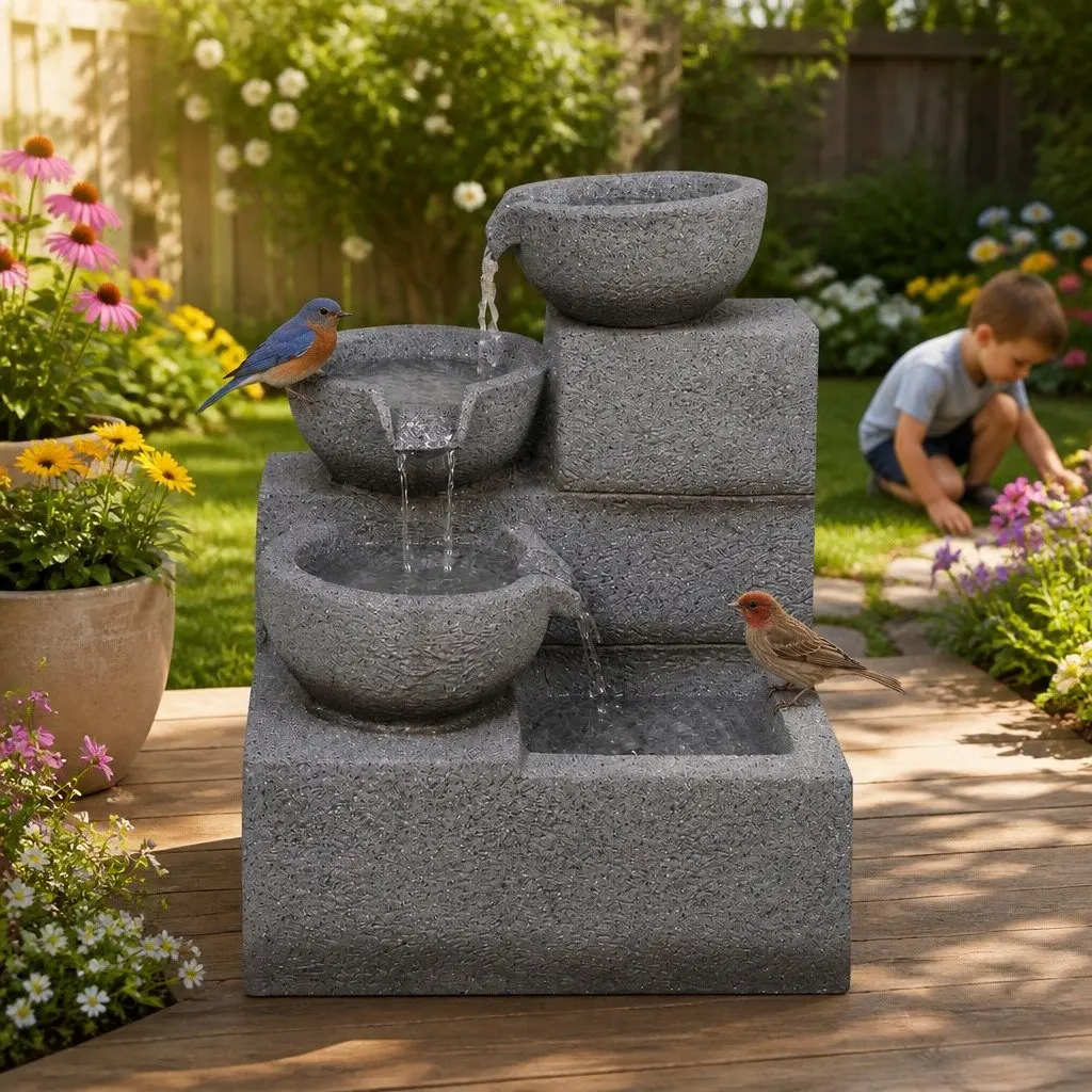 Resin Electric Fountain Bird Bath for Garden