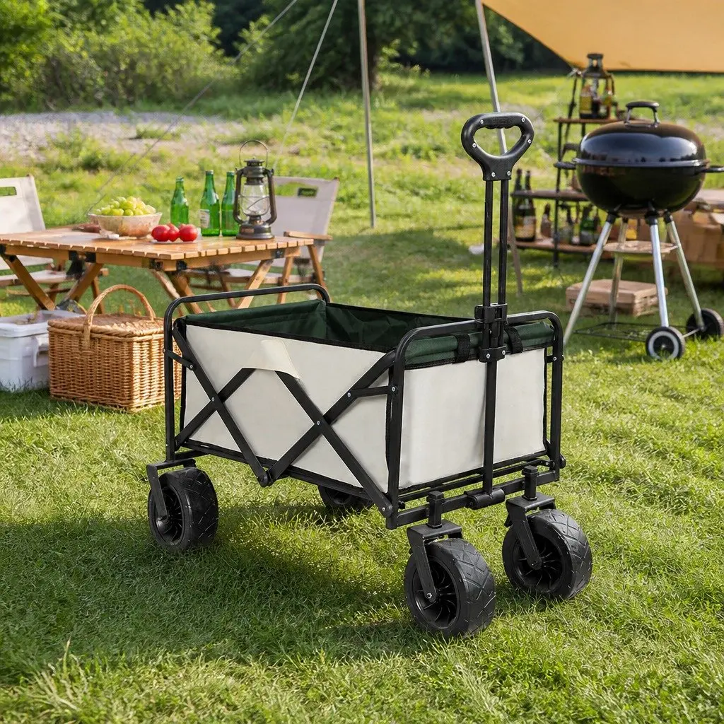 Collapsible Trolley Wagon Steel Frame 90cm x 50cm x 60cm Beige