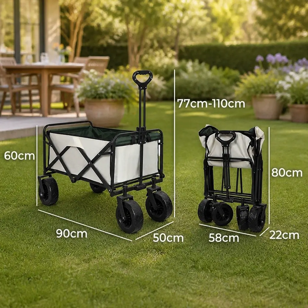 Collapsible Trolley Wagon Steel Frame 90cm x 50cm x 60cm Beige