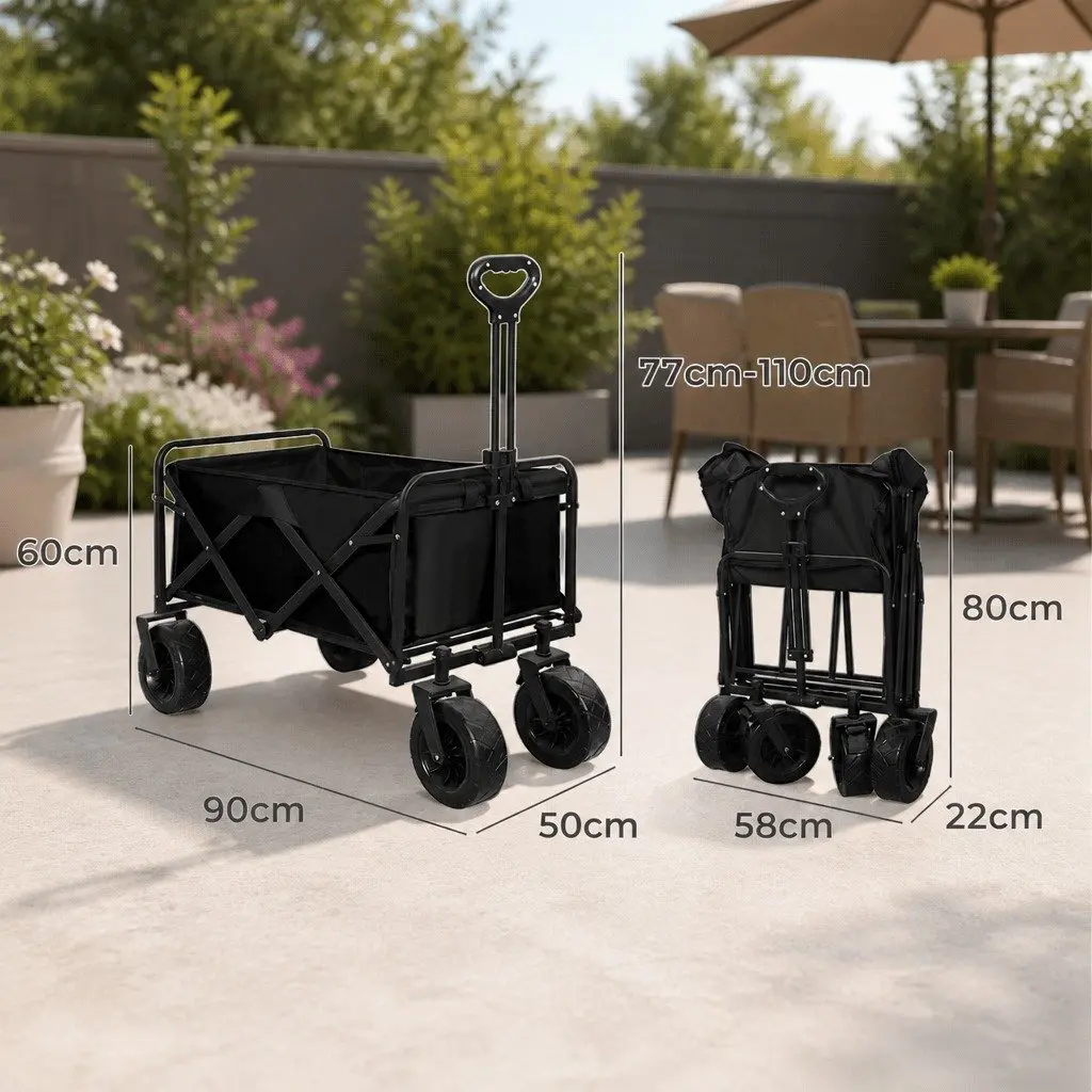 Camping Trolley Steel Frame 90cm x 50cm x 60cm Black 600D Oxford Fabric Foldable
