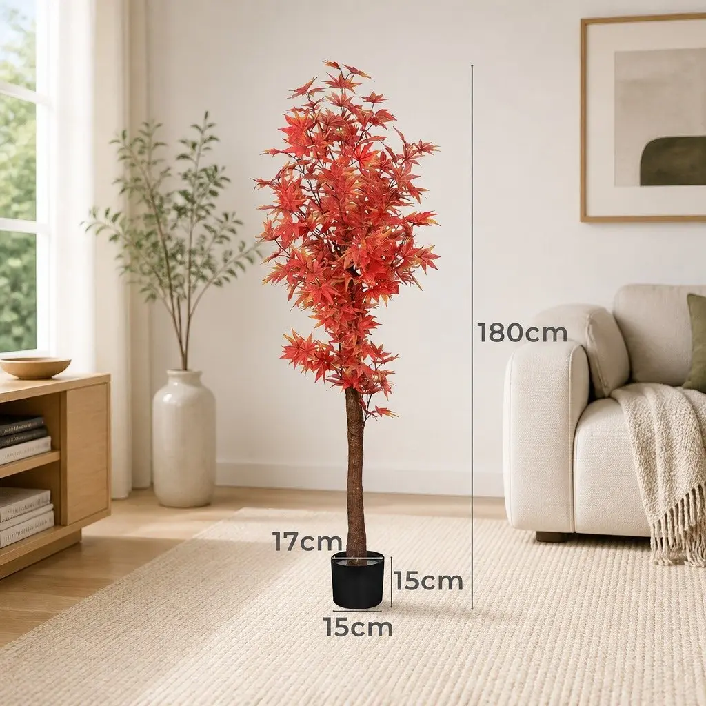 Artificial Plant Tree Screen Printed Cloth PE Steel 180cm Red