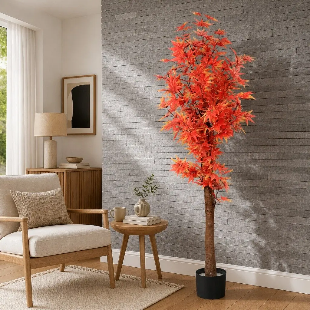 Artificial Plant Tree Screen Printed Cloth PE Steel 180cm Red