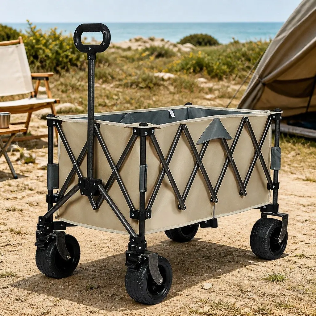 Folding Wagon Cart 600D Oxford Fabric 3-Tier Khaki