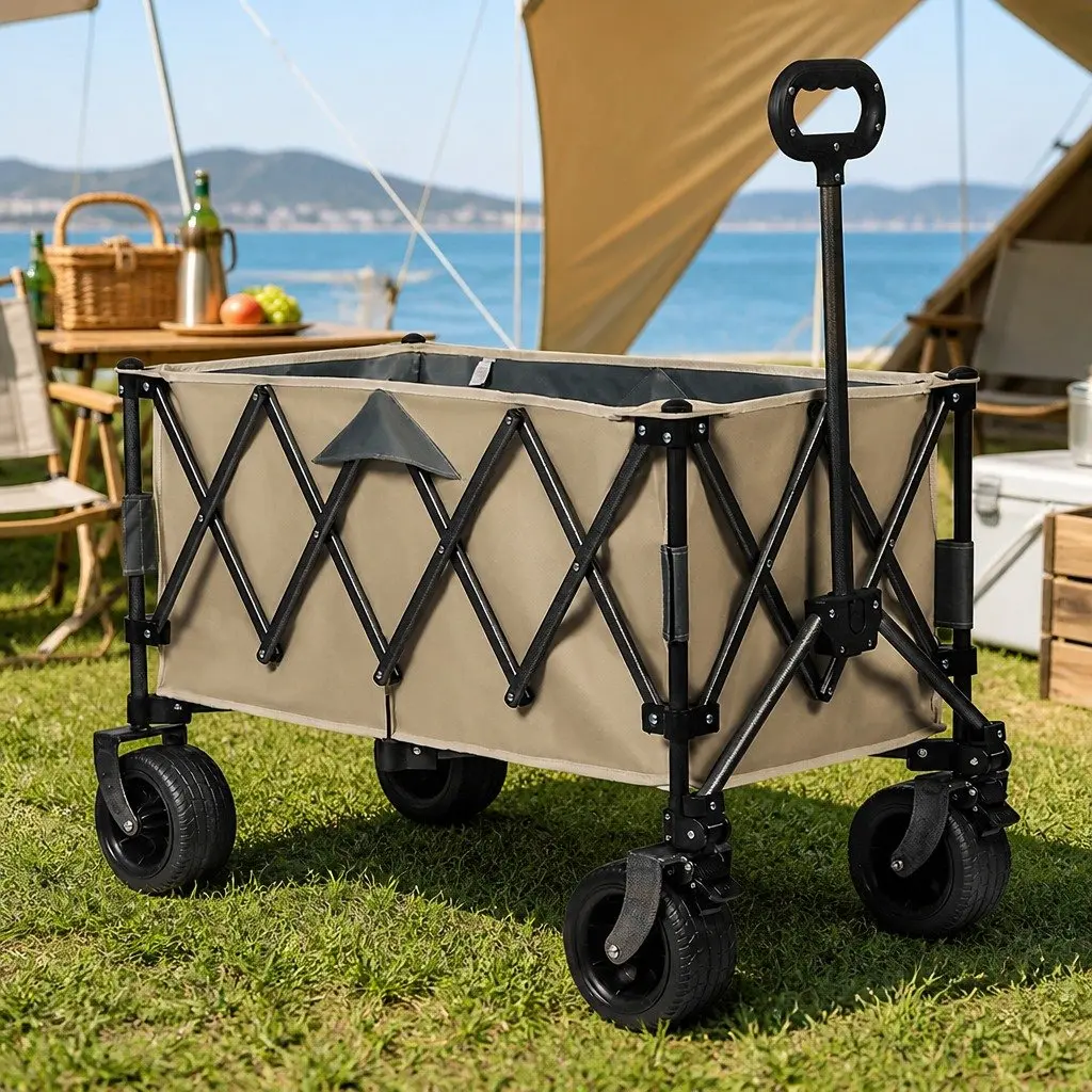 Folding Wagon Cart 600D Oxford Fabric 3-Tier Khaki