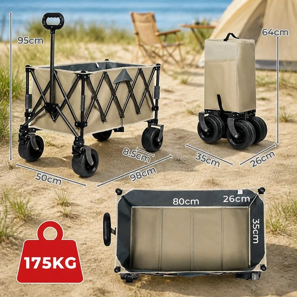 Folding Wagon Cart 600D Oxford Fabric 3-Tier Khaki