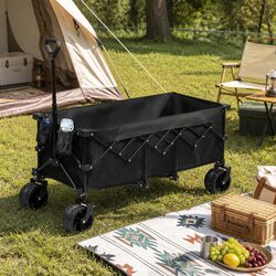 Folding Wagon Trolley Cart 3-Tier Outdoor Garden Shopping Utility with Wheels