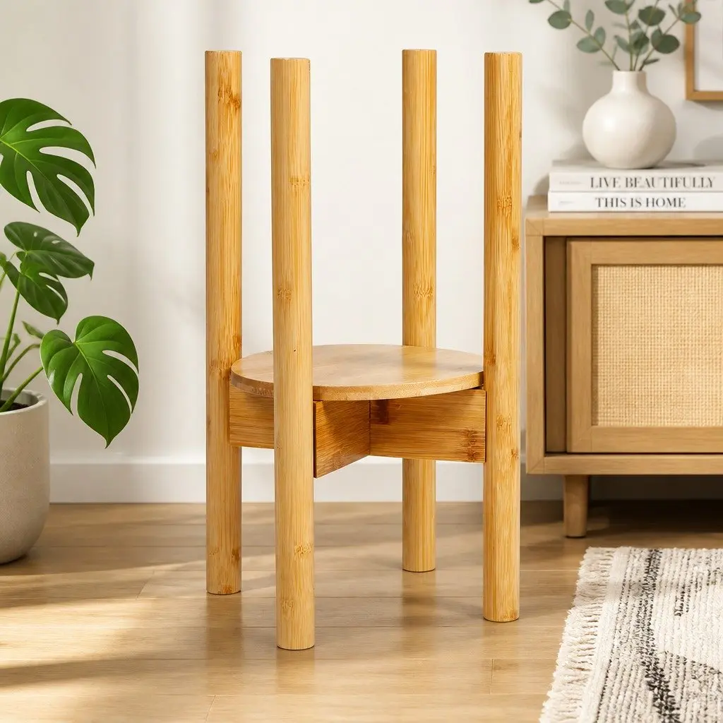 Bamboo Plant Stand Adjustable Expandable 23-30cm Natural Indoor Outdoor