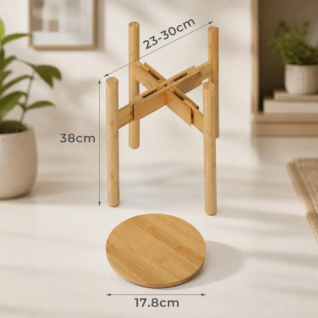 Bamboo Plant Stand Adjustable Expandable 23-30cm Natural Indoor Outdoor