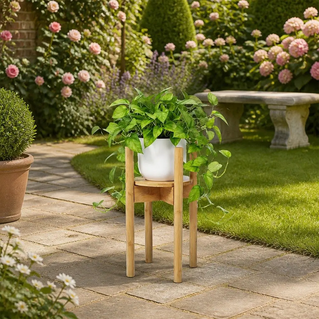 Bamboo Plant Stand Adjustable Expandable 23-30cm Natural Indoor Outdoor