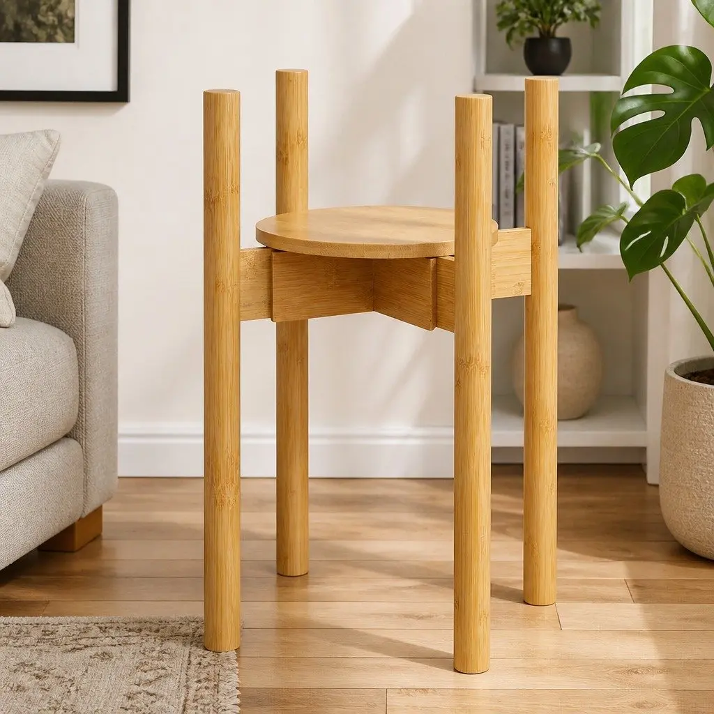 Bamboo Plant Stand Adjustable Expandable 23-30cm Natural Indoor Outdoor