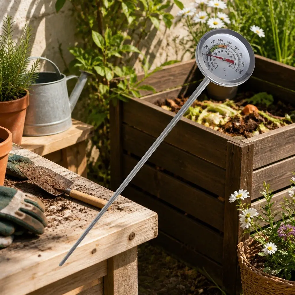 Soil Thermometer Stainless Steel 90cm Silver