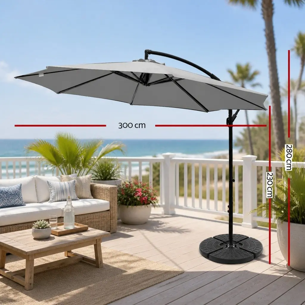 3m Cantilever Umbrella with Octagonal Canopy in Grey