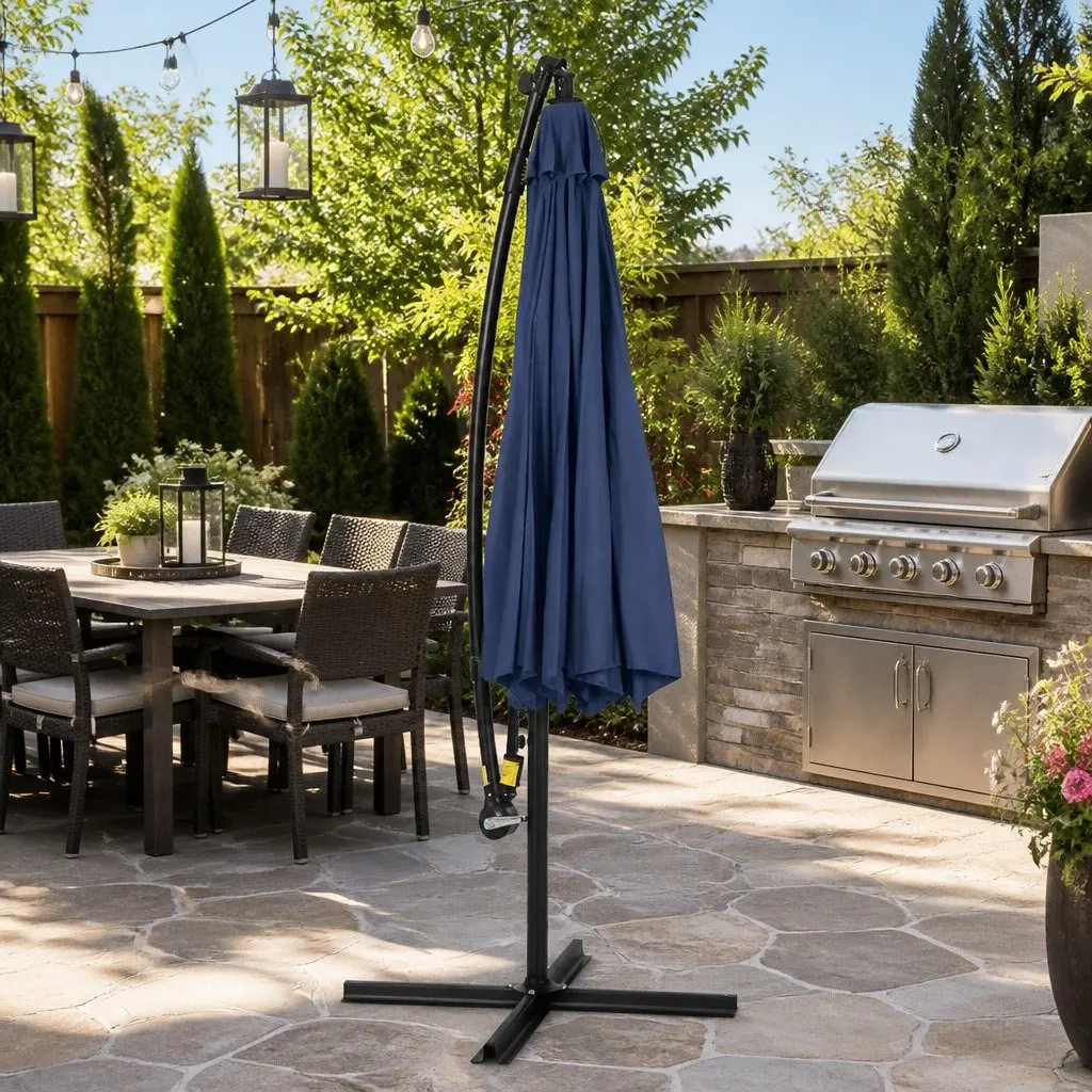 Cantilever Umbrella Polyester 3M Navy Blue Outdoor Garden Patio Shade