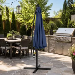 Sturdy 3M Cantilever Umbrella with Solar LED Lights - Navy