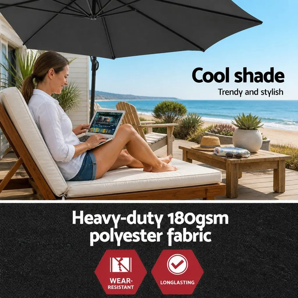 Charcoal 3m Cantilever Outdoor Umbrella with Strong Frame