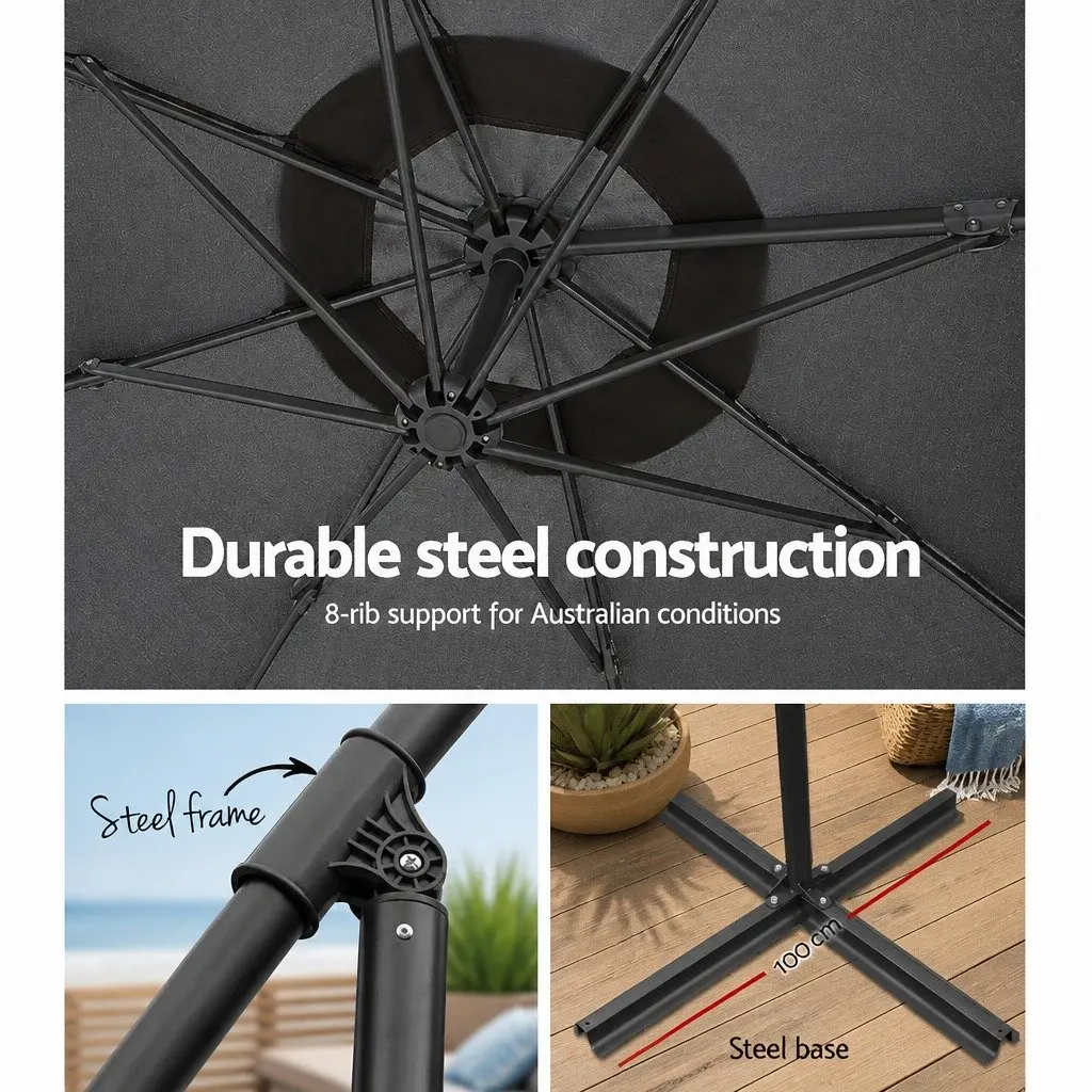 Charcoal 3m Cantilever Outdoor Umbrella with Strong Frame