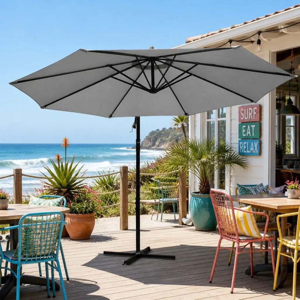 Outdoor Umbrella Polyester 3m Octagonal Grey