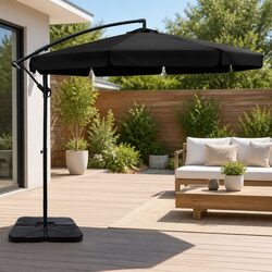 Durable 3m Outdoor Cantilever Umbrella with Base in Black