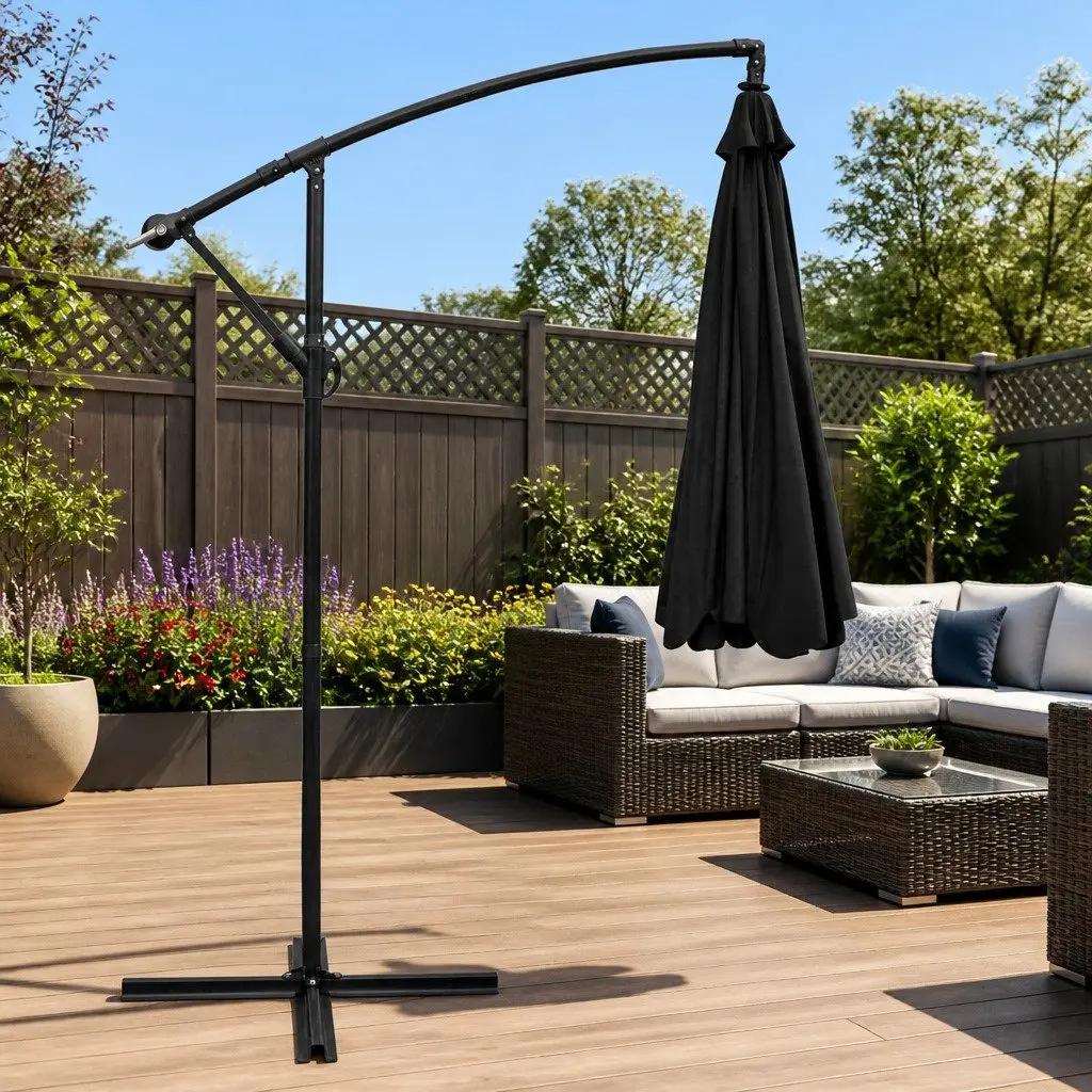 Cantilever Umbrella Polyester 3m Octagonal Black