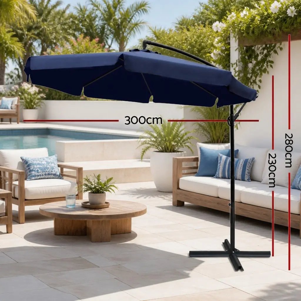 Outdoor Cantilever Umbrella 3m Navy Side Post Garden Patio Shade UV50+