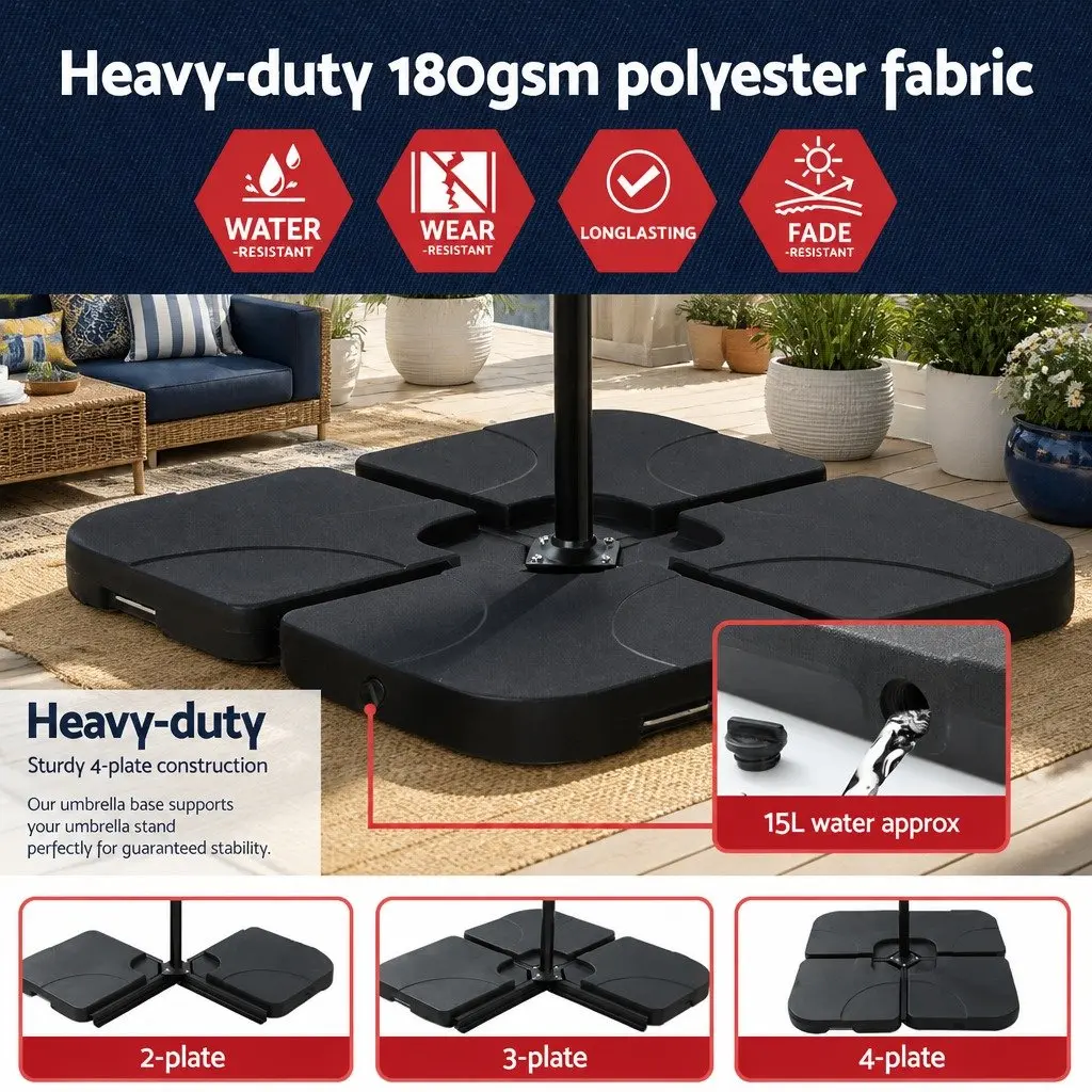 Outdoor Umbrella Polyester 3M Navy Blue Solar LED Lights Steel Frame