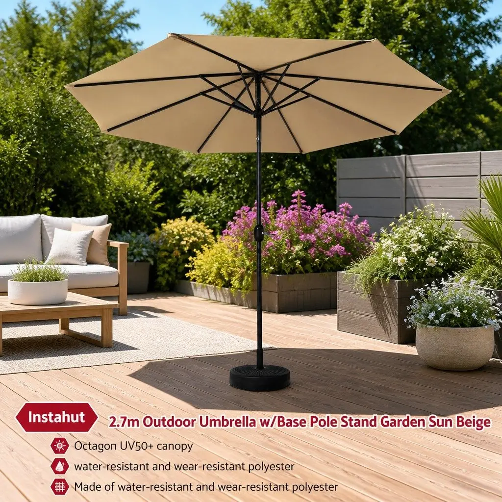 Outdoor Umbrella Polyester 2.7m Octagonal Canopy Beige