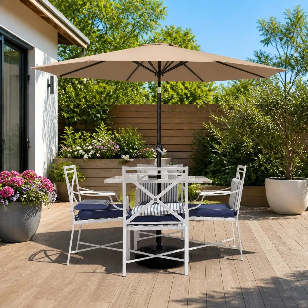 Outdoor Umbrella Polyester 2.7m Octagonal Canopy Beige