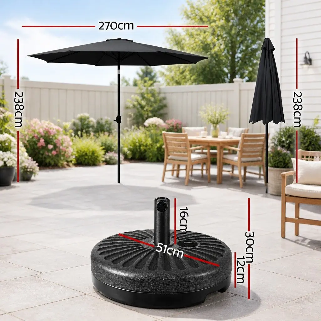 Outdoor Umbrella Polyester 2.7m Black Centre Post Octagonal Canopy Tilt Garden Patio Sun