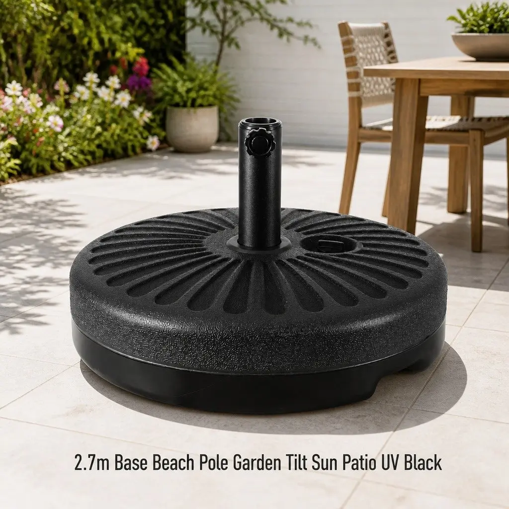 Outdoor Umbrella Polyester 2.7m Black Centre Post Octagonal Canopy Tilt Garden Patio Sun
