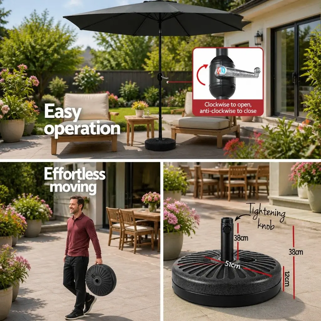 Outdoor Umbrella Polyester 2.7m Black Centre Post Octagonal Canopy Tilt Garden Patio Sun