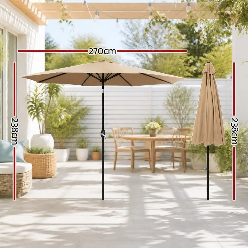 Outdoor Umbrella Polyester 2.7m Beige Octagon Canopy