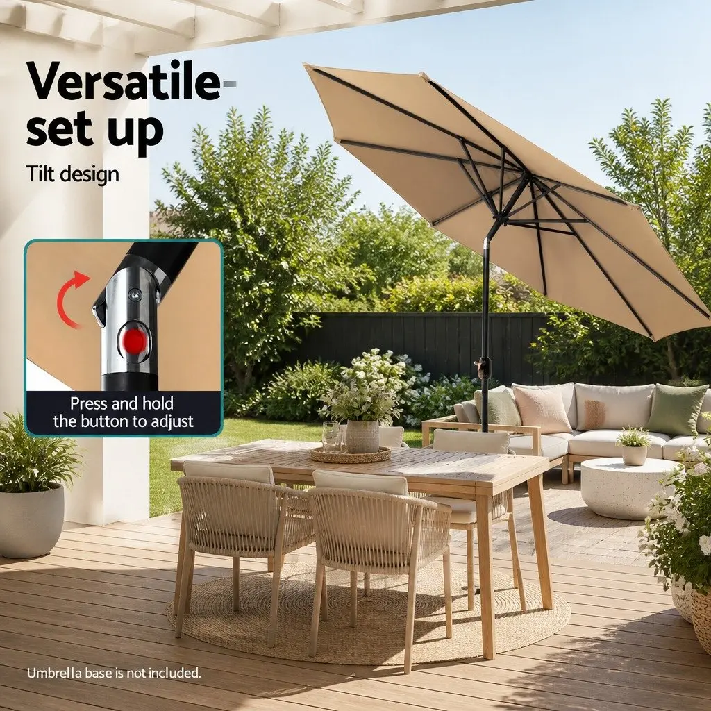 Outdoor Umbrella Polyester 2.7m Beige Octagon Canopy