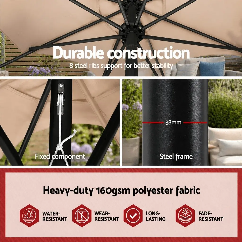 Outdoor Umbrella Polyester 2.7m Beige Octagon Canopy