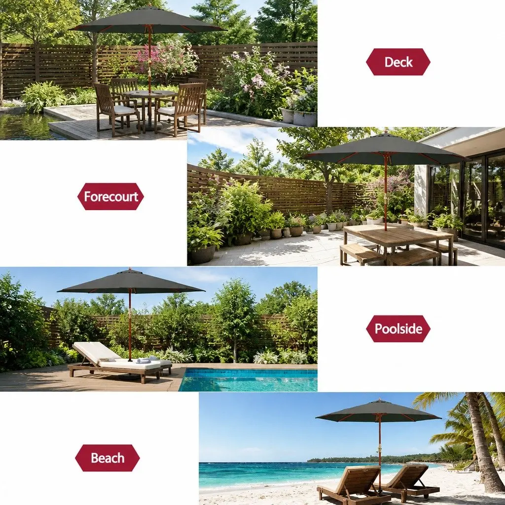 3m Outdoor Umbrella Centre Post Octagon Canopy Beach Garden Patio Sun Shade