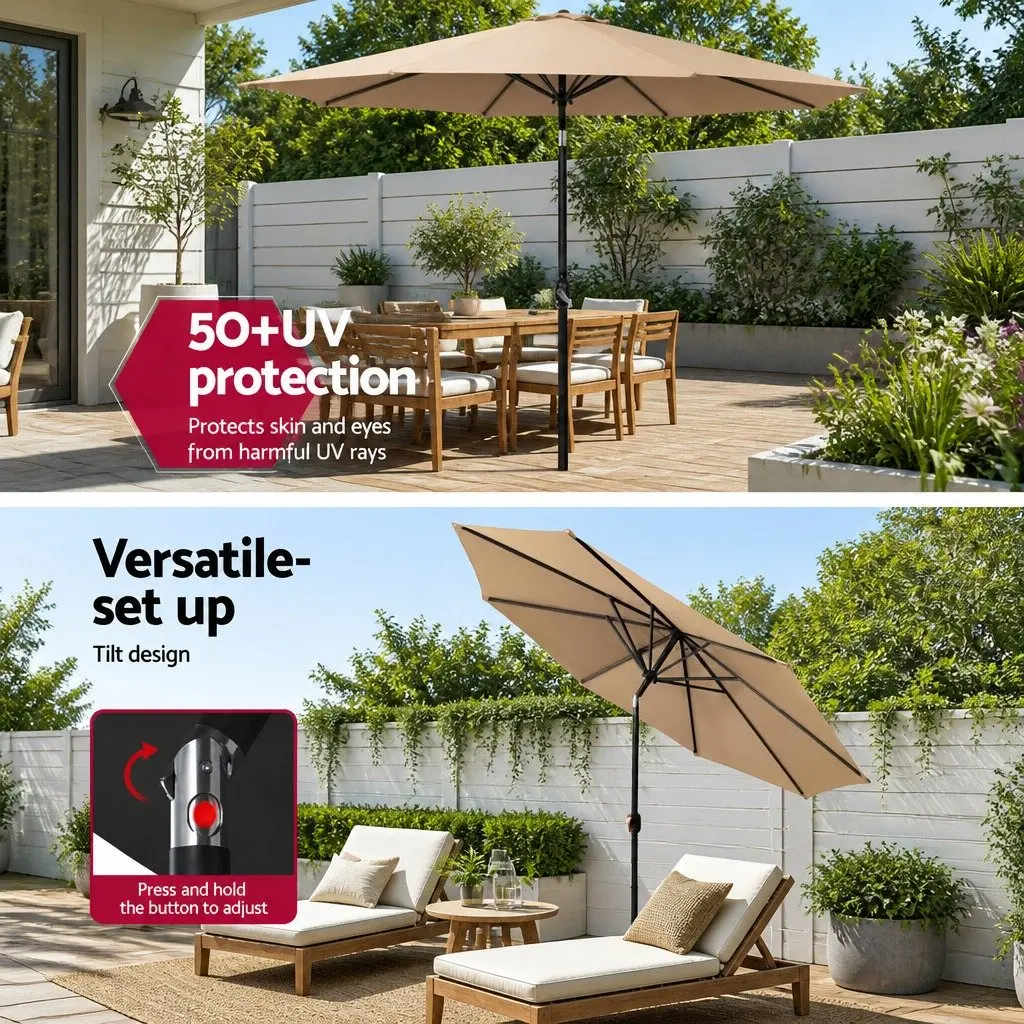 Outdoor Umbrella Polyester 3m Octagonal Beige