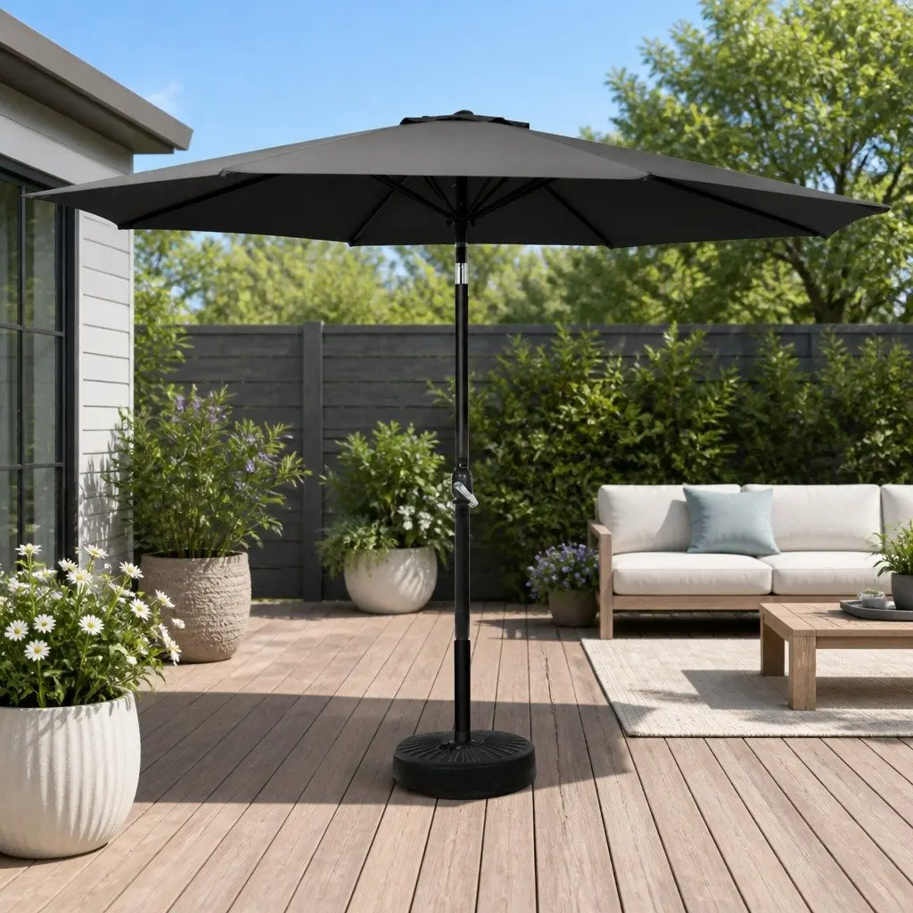 Outdoor Umbrella Polyester 3m Black Octagonal Centre Post Garden Patio Beach Sun Shade