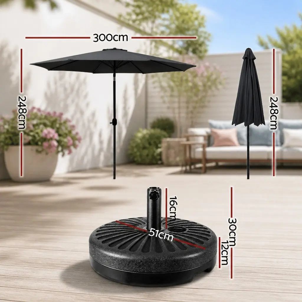 Outdoor Umbrella Polyester 3m Black Octagonal Centre Post Garden Patio Beach Sun Shade