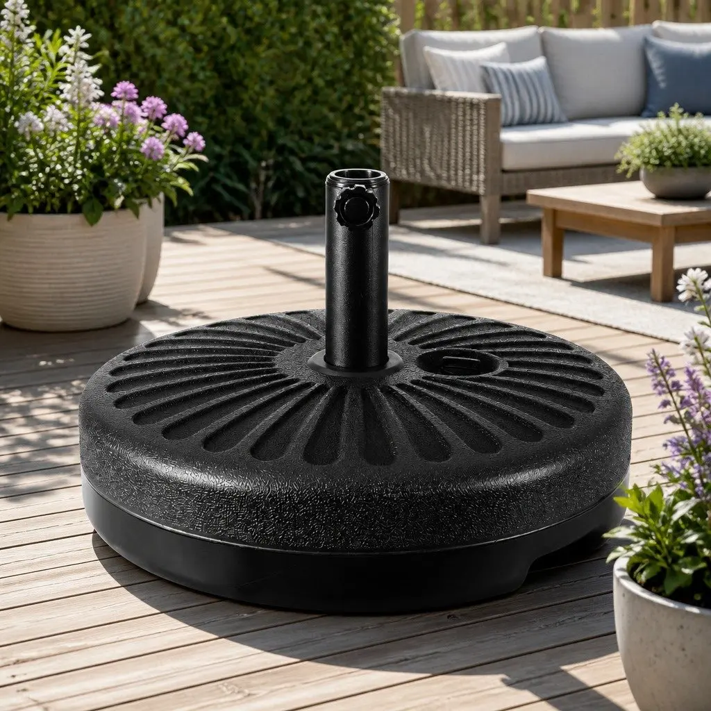 Outdoor Umbrella Polyester 3m Black Octagonal Centre Post Garden Patio Beach Sun Shade