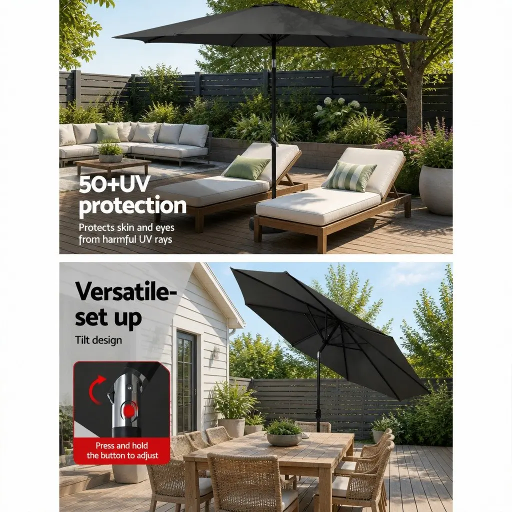 Outdoor Umbrella Polyester 3m Black Octagonal Centre Post Garden Patio Beach Sun Shade